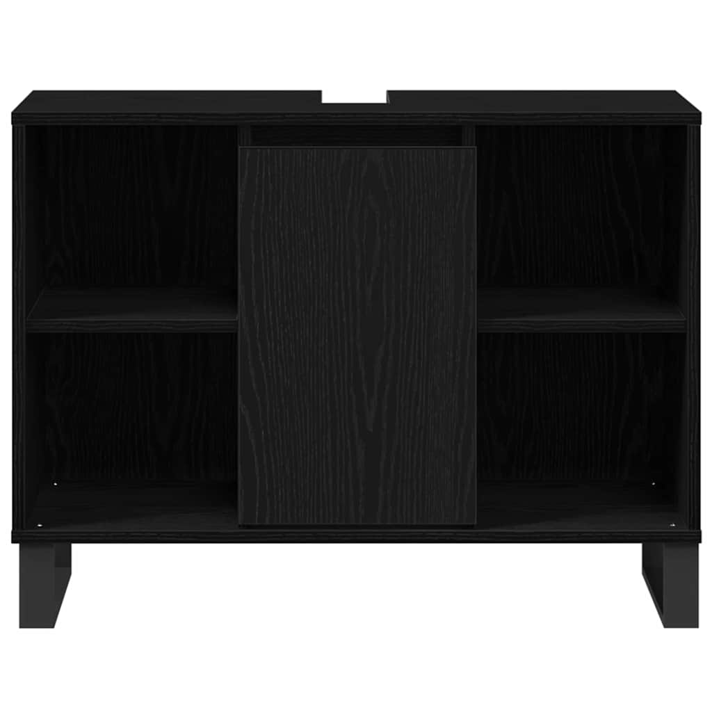 vidaXL Badezimmerschrank mit Tür Schwarz 80 x 33 x 60 cm Holzwerkstoff