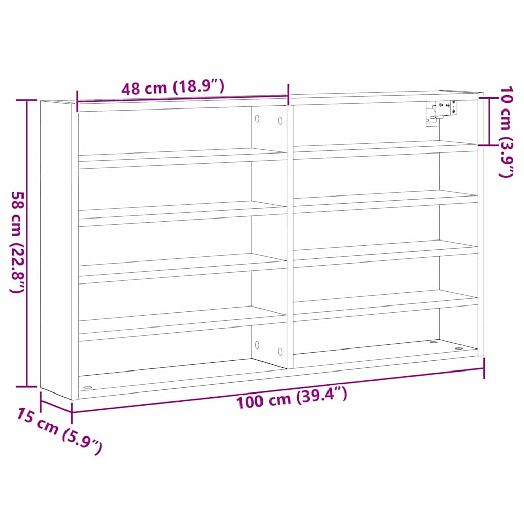 vidaXL Vitrine mit Regal Artisan-Eiche 100 x 15 x 58 cm Holzwerkstoff