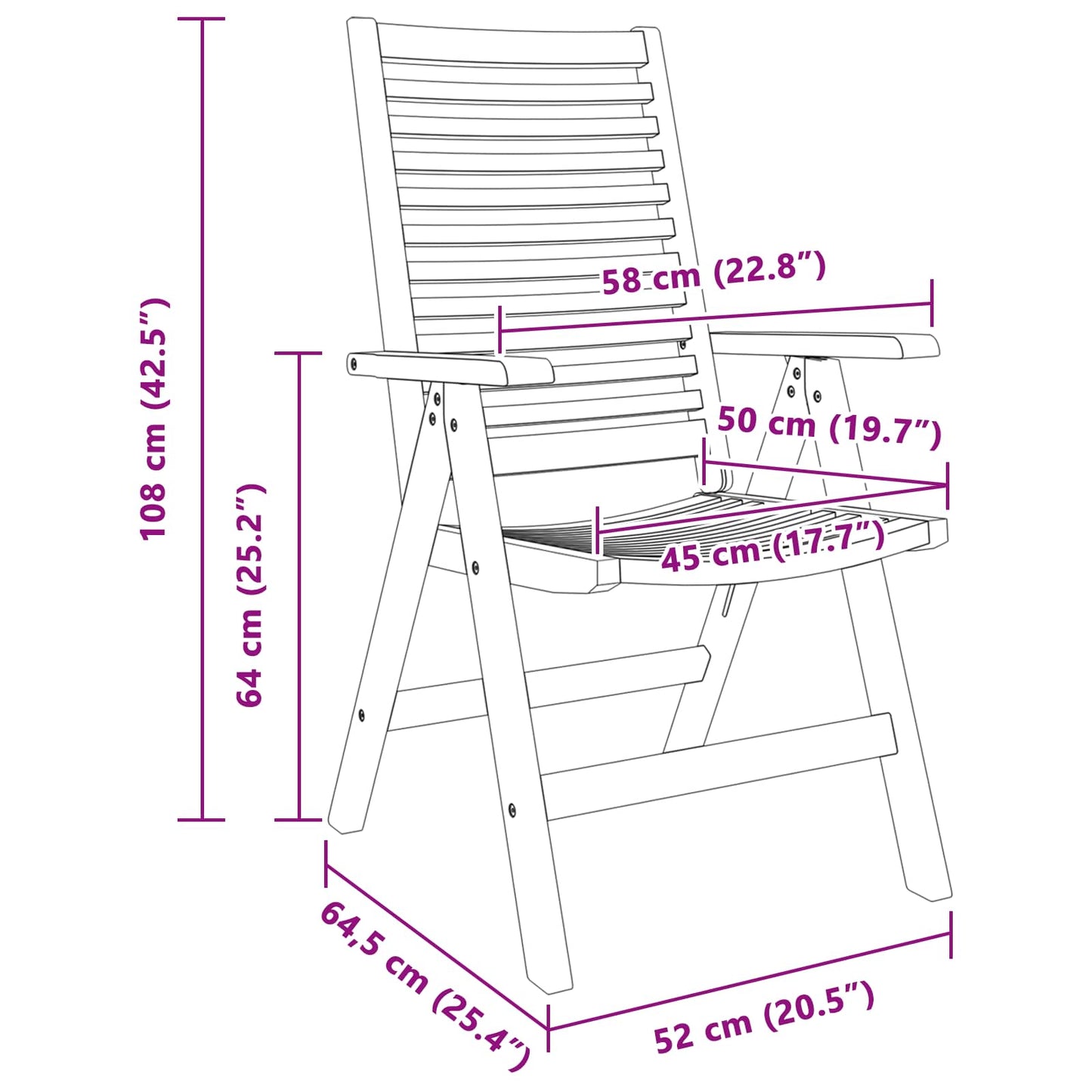 vidaXL Gartenstuhl 6 pcs Braun 52 x 64,5 x 108 cm Teak-Massivholz
