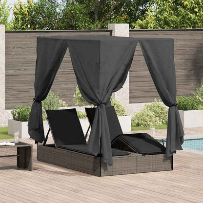 Doppelte Sonnenliege Grau 205 x 129 x 200 cm Poly-Rattan