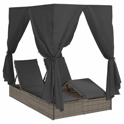 Doppelte Sonnenliege Grau 205 x 129 x 200 cm Poly-Rattan