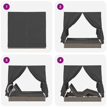 Doppelte Sonnenliege Grau 205 x 129 x 200 cm Poly-Rattan