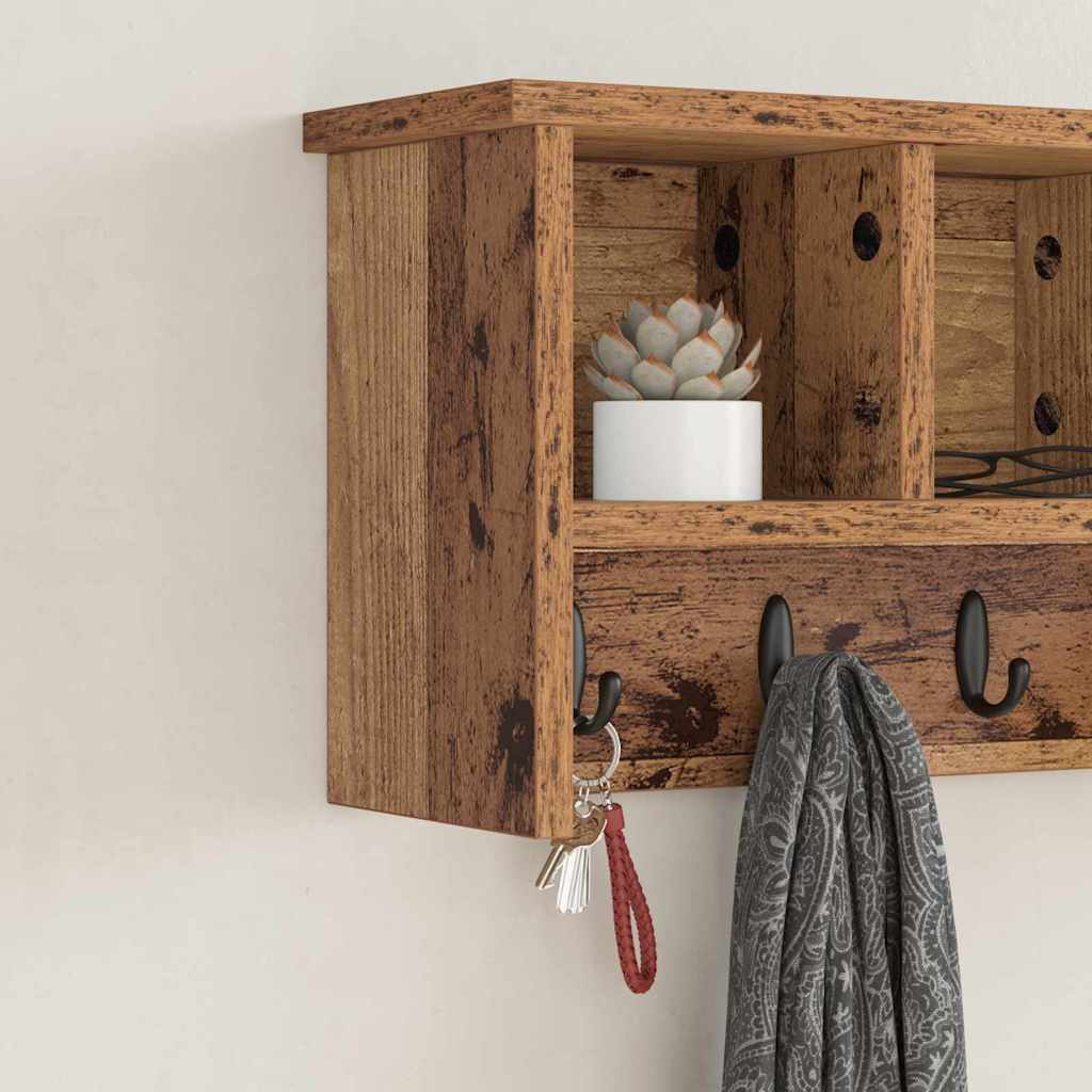 vidaXL Wandmontierter Kleiderständer mit Regal Altholz 50 x 16 x 26 cm