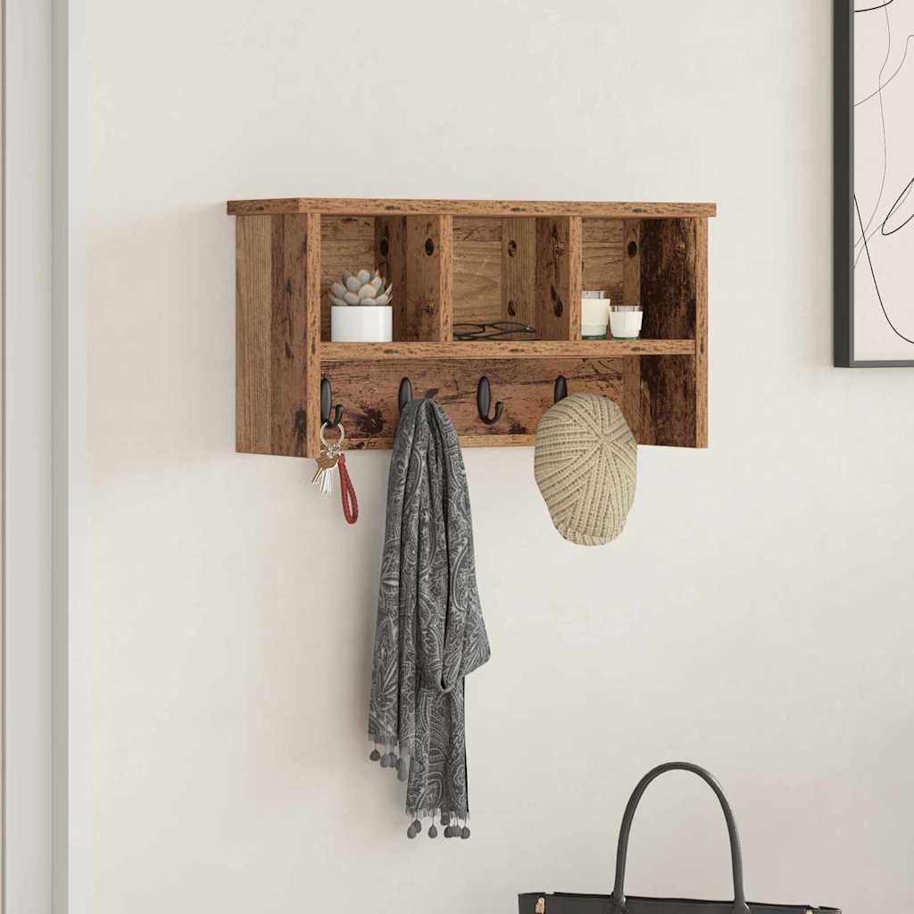 vidaXL Wandmontierter Kleiderständer mit Regal Altholz 50 x 16 x 26 cm