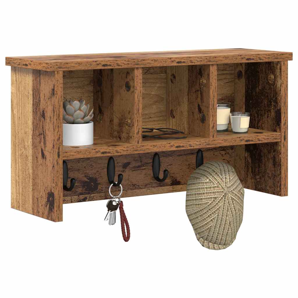 vidaXL Wandmontierter Kleiderständer mit Regal Altholz 50 x 16 x 26 cm