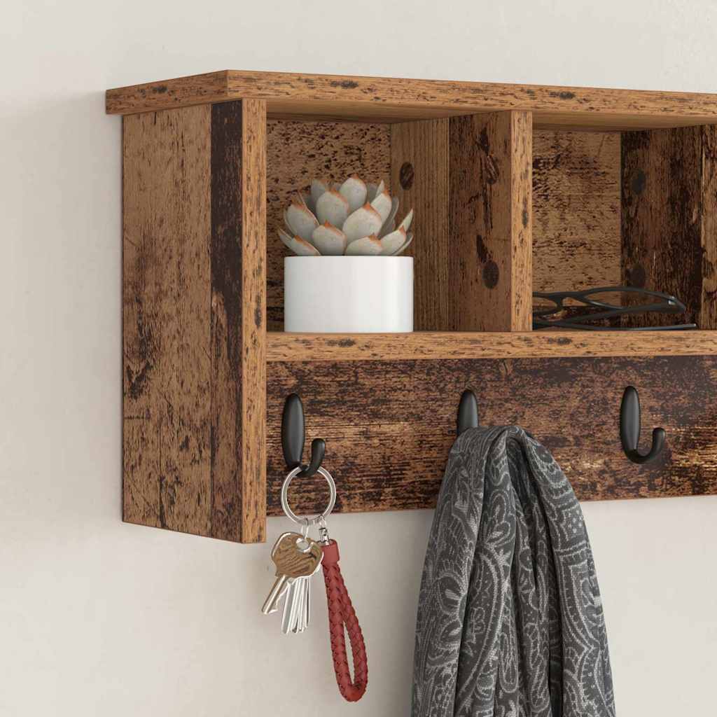 vidaXL Wandmontierter Kleiderständer mit Regal Altholz 75 x 16 x 26 cm