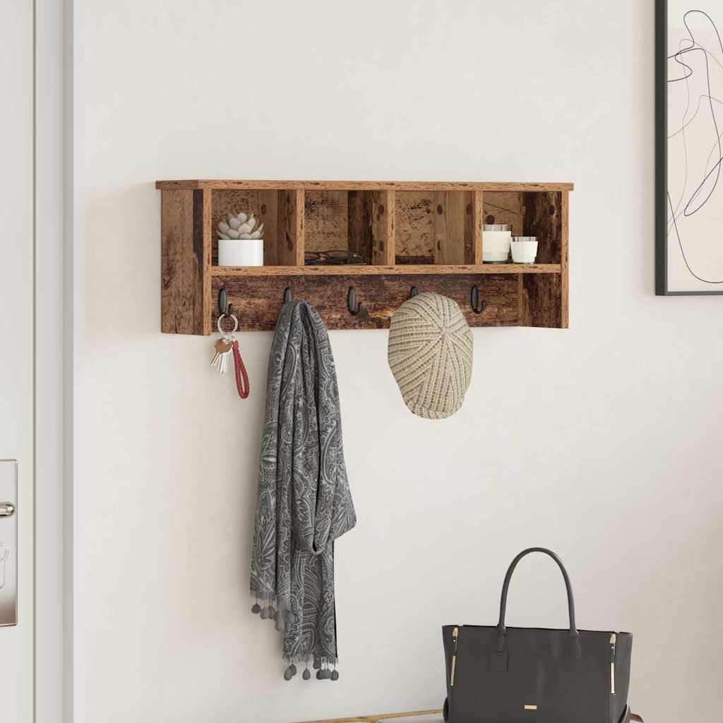 vidaXL Wandmontierter Kleiderständer mit Regal Altholz 75 x 16 x 26 cm