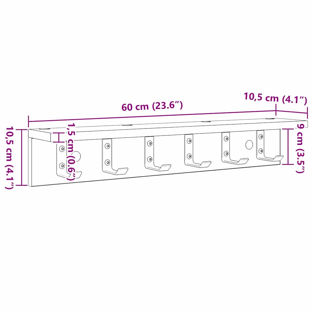 vidaXL Wandmontierter Kleiderständer Altholz 60 x 10.5 x 10.5 cm
