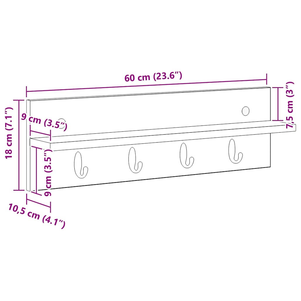 vidaXL Wandmontierter nachttisch Graues Sonoma 60 x 10,5 x 18 cm