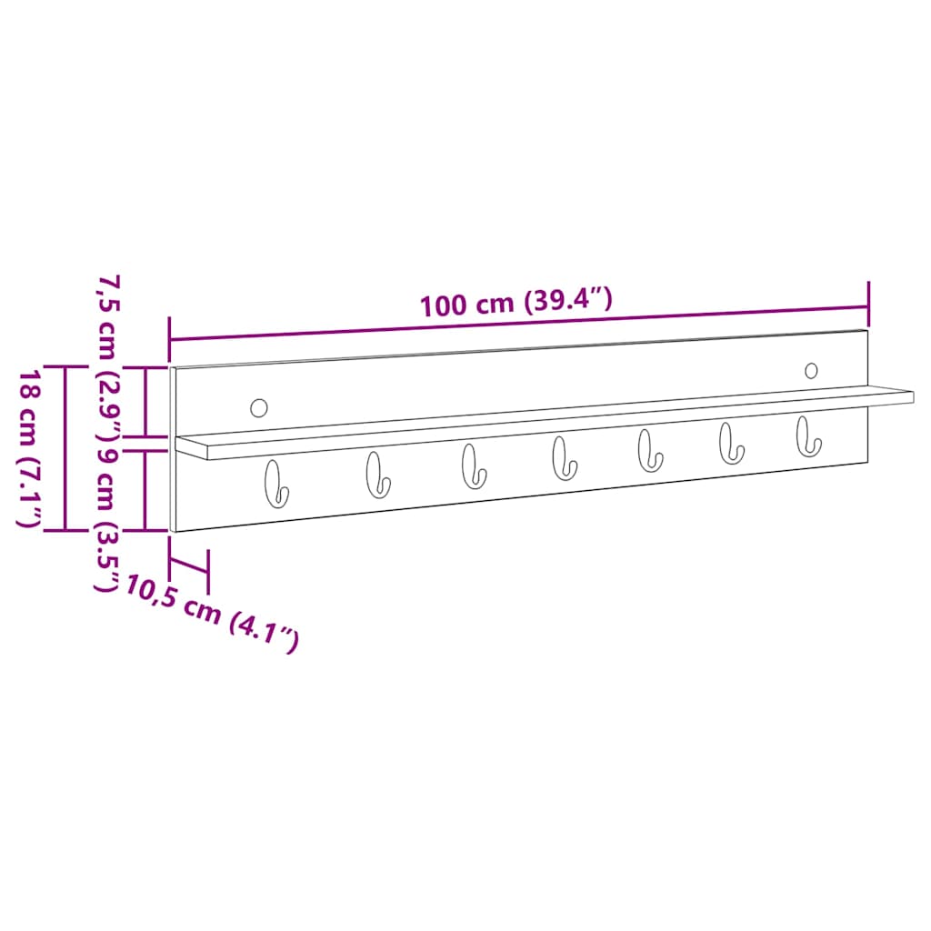 vidaXL Wandmontierter nachttisch Graues Sonoma 100 x 10,5 x 18 cm