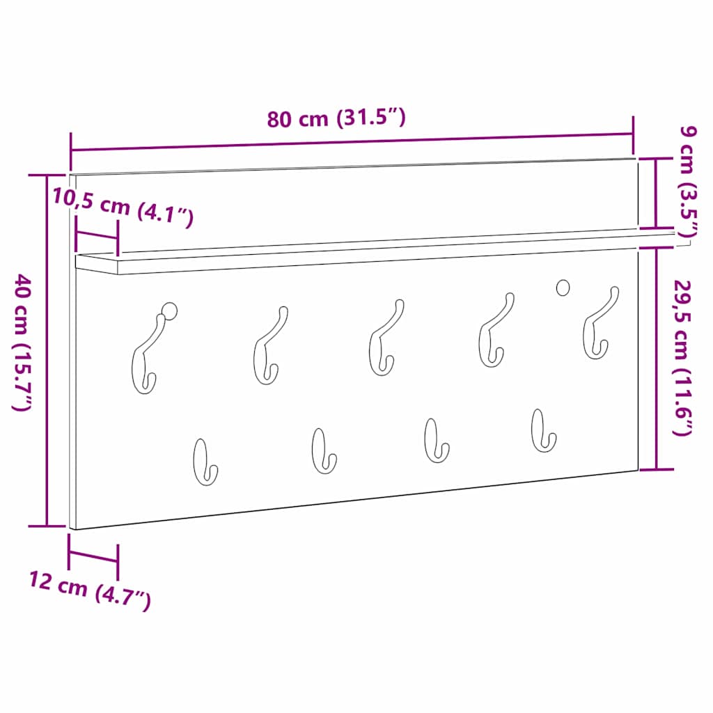 Wandmontierter nachttisch Geräucherte Eiche 80 x 40 x 12 cm