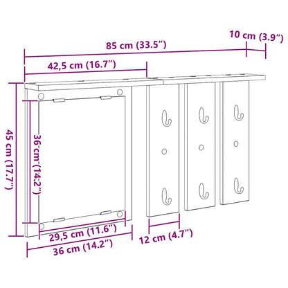 vidaXL Wandmontierter Kleiderständer Grau Sonoma 85 x 10 x 45 cm