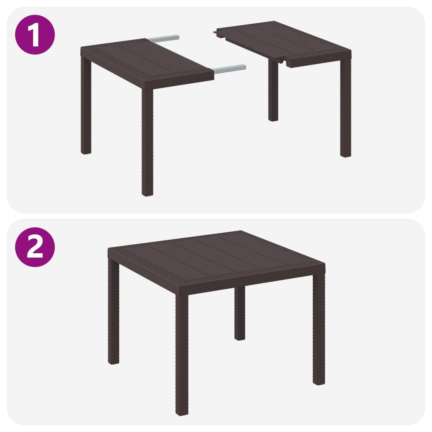 vidaXL Table de jardin marron 100 x 100 x 73 cm résine tressée