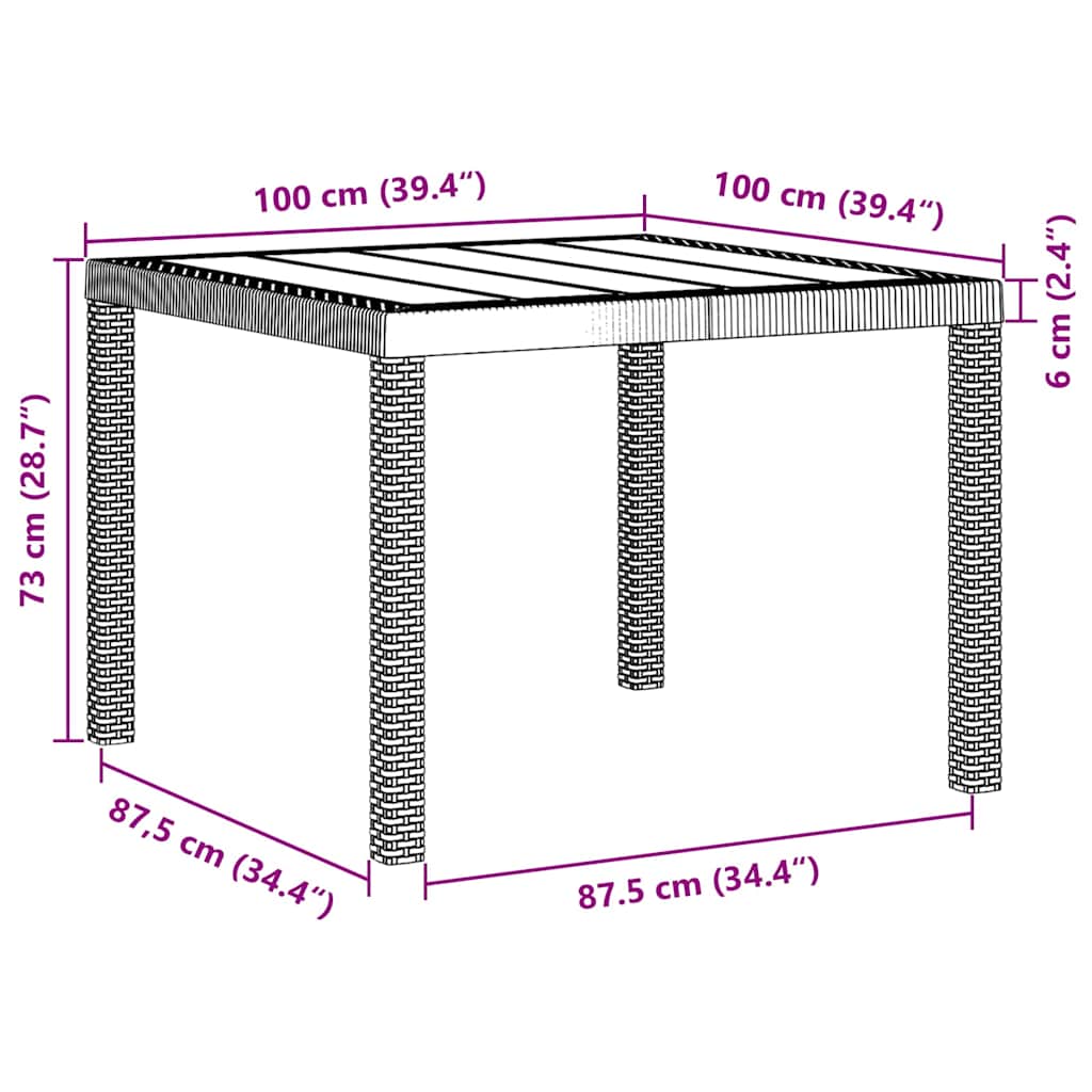 vidaXL Table de jardin blanc 100 x 100 x 73 cm résine tressée