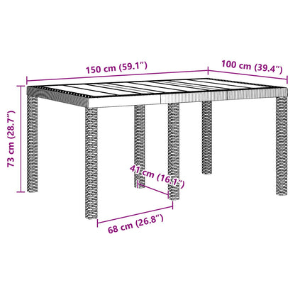 vidaXL Table de jardin marron 150 x 100 x 73 cm résine tressée