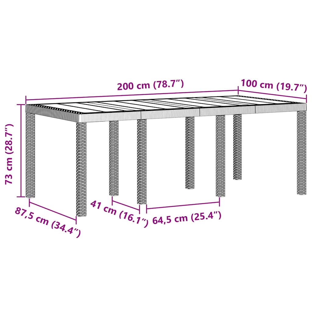 vidaXL Gartentisch Hellgrau 200 x 100 x 73 cm Poly-Rattan