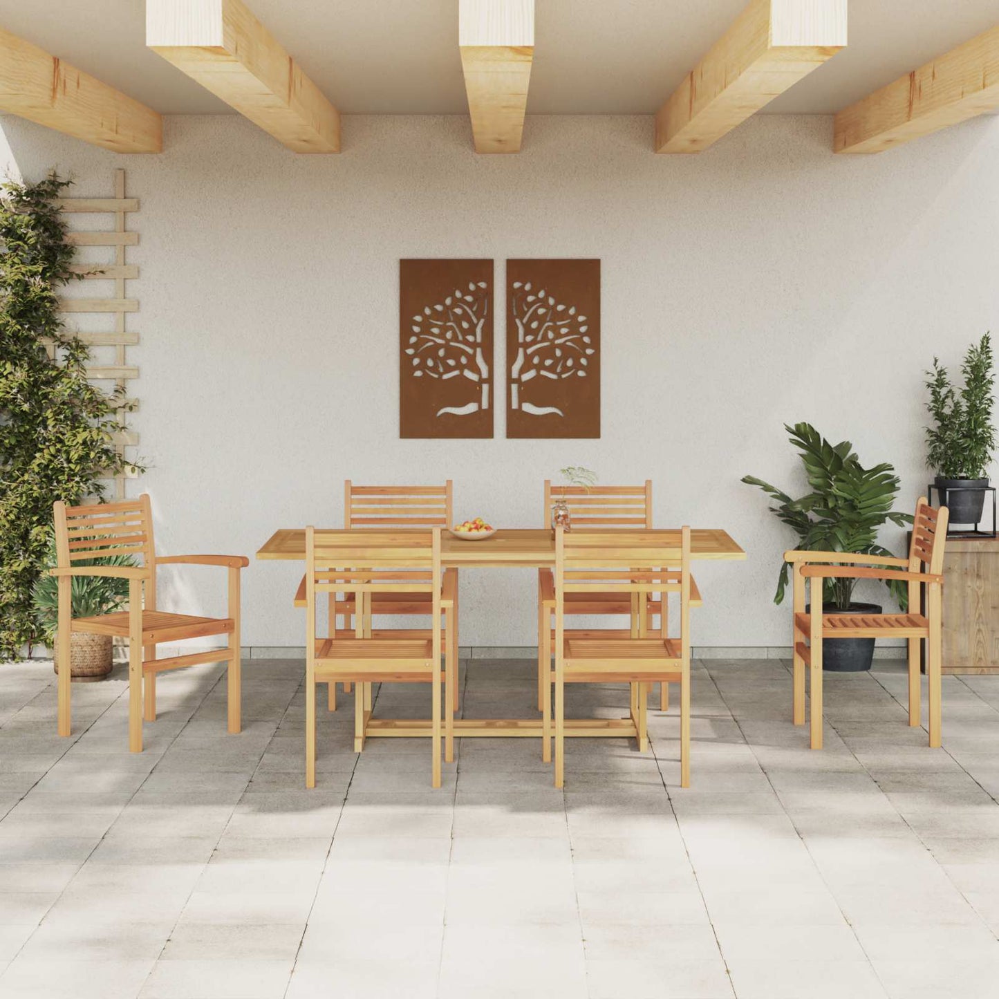 vidaXL Garten Essgruppe 7 pcs Braun Massivholz Teak