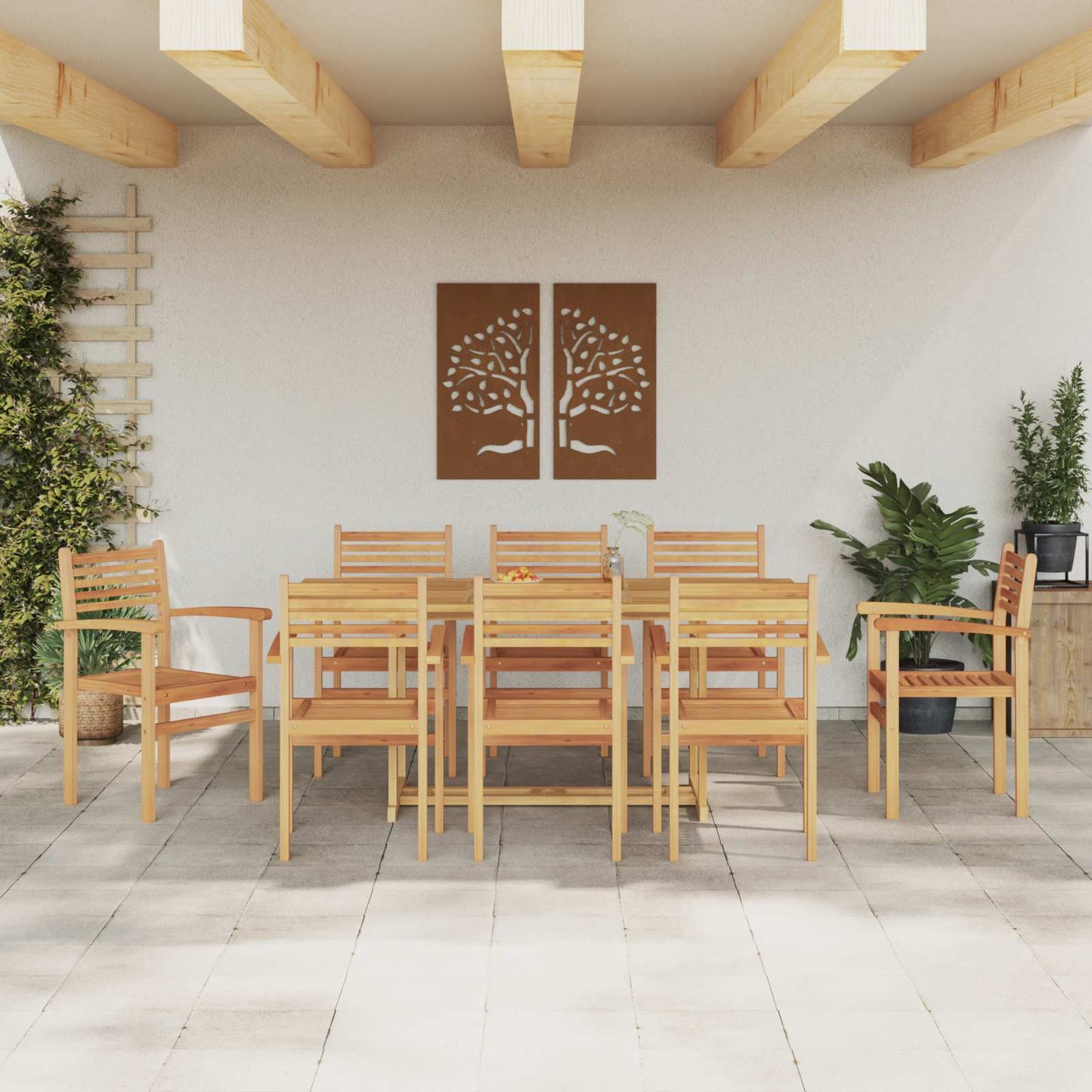 Garten Essgruppe 9 pcs Braun Massivholz Teak