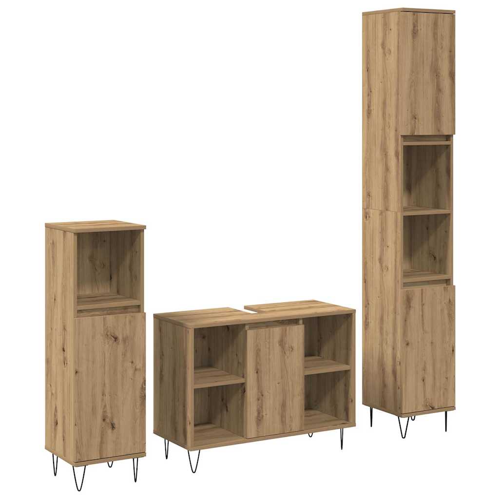 vidaXL Ensemble de meubles de salle de bain avec étagère 3 pcs Chêne artisanal Bois d'ingénierie