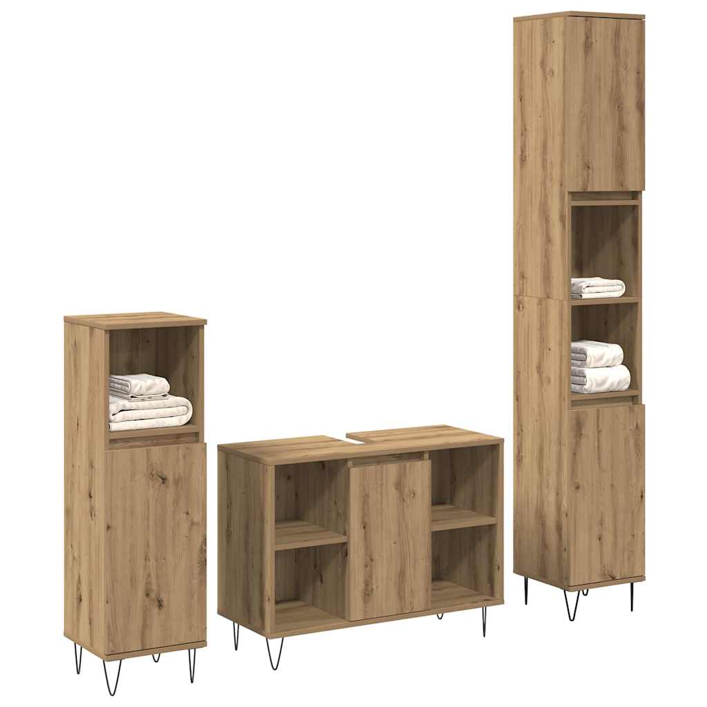 vidaXL Ensemble de meubles de salle de bain avec étagère 3 pcs Chêne artisanal Bois d'ingénierie