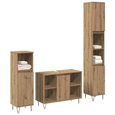 vidaXL Ensemble de meubles de salle de bain avec étagère 3 pcs Chêne artisanal Bois d'ingénierie