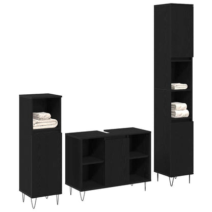 vidaXL Badezimmermöbel-Set 3 pcs Schwarz Eichen-Optik Holzwerkstoff