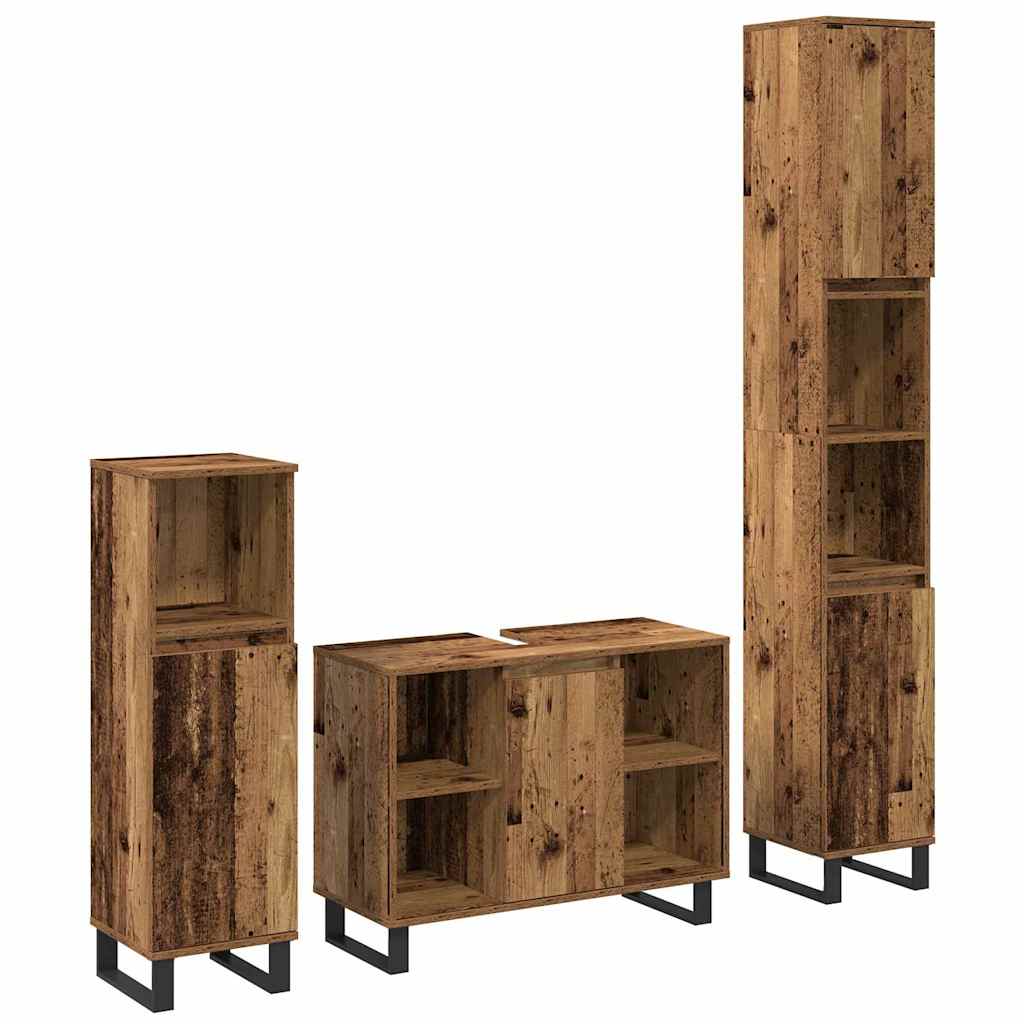 vidaXL Ensemble de meubles de salle de bain avec étagère avec porte 3 pcs Marron Bois d'ingénierie