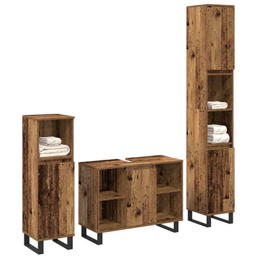 vidaXL Ensemble de meubles de salle de bain avec étagère avec porte 3 pcs Marron Bois d'ingénierie