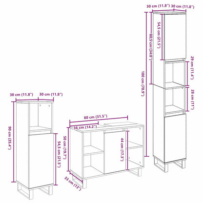 vidaXL Badezimmermöbel Set mit Speicher 3 pcs Braun Holzwerkstoff