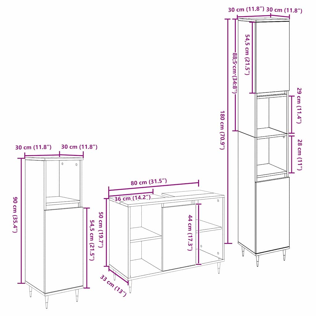 vidaXL Badezimmermöbel-Set mit Regal 3 pcs Altholz Holzwerkstoff