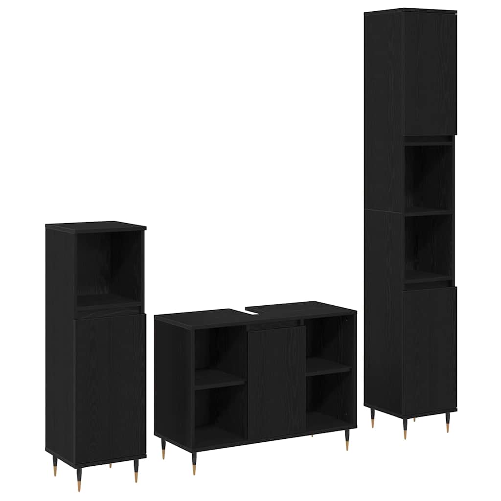 vidaXL Badezimmermöbel-Set 3 pcs Schwarz Eichen-Optik Holzwerkstoff