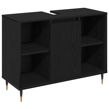 vidaXL Badezimmermöbel-Set 3 pcs Schwarz Eichen-Optik Holzwerkstoff