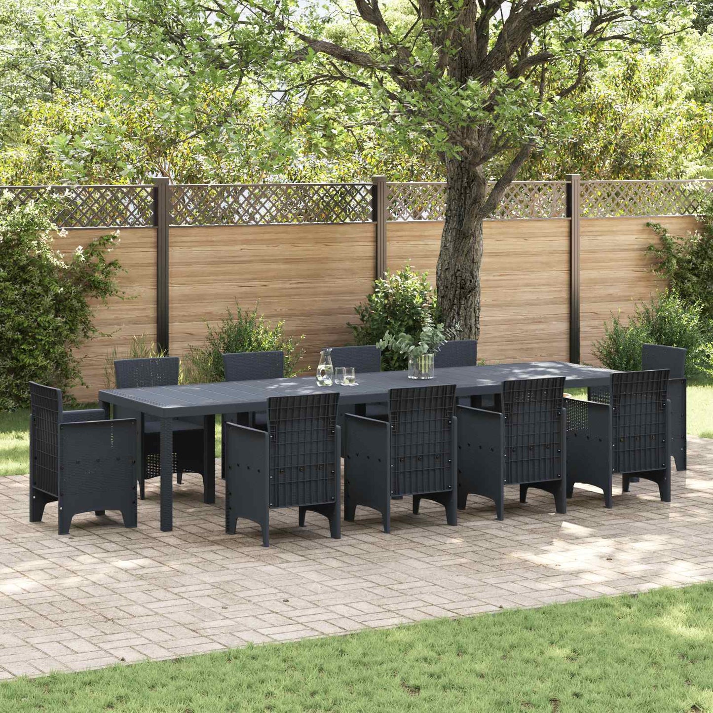 vidaXL Gartentisch Anthrazit 350 x 100 x 74 cm Poly-Rattan