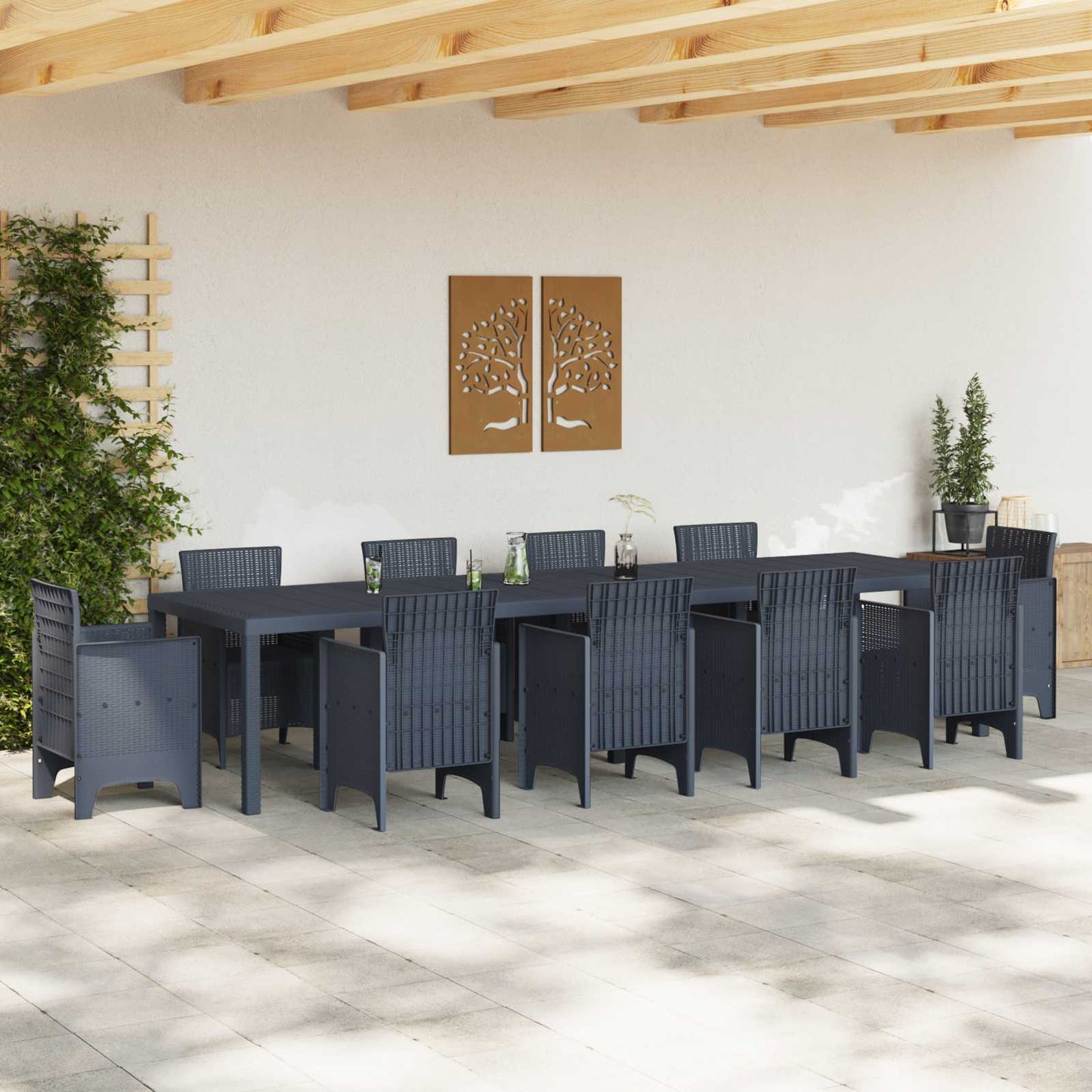 vidaXL Gartentisch Anthrazit 350 x 100 x 74 cm Poly-Rattan