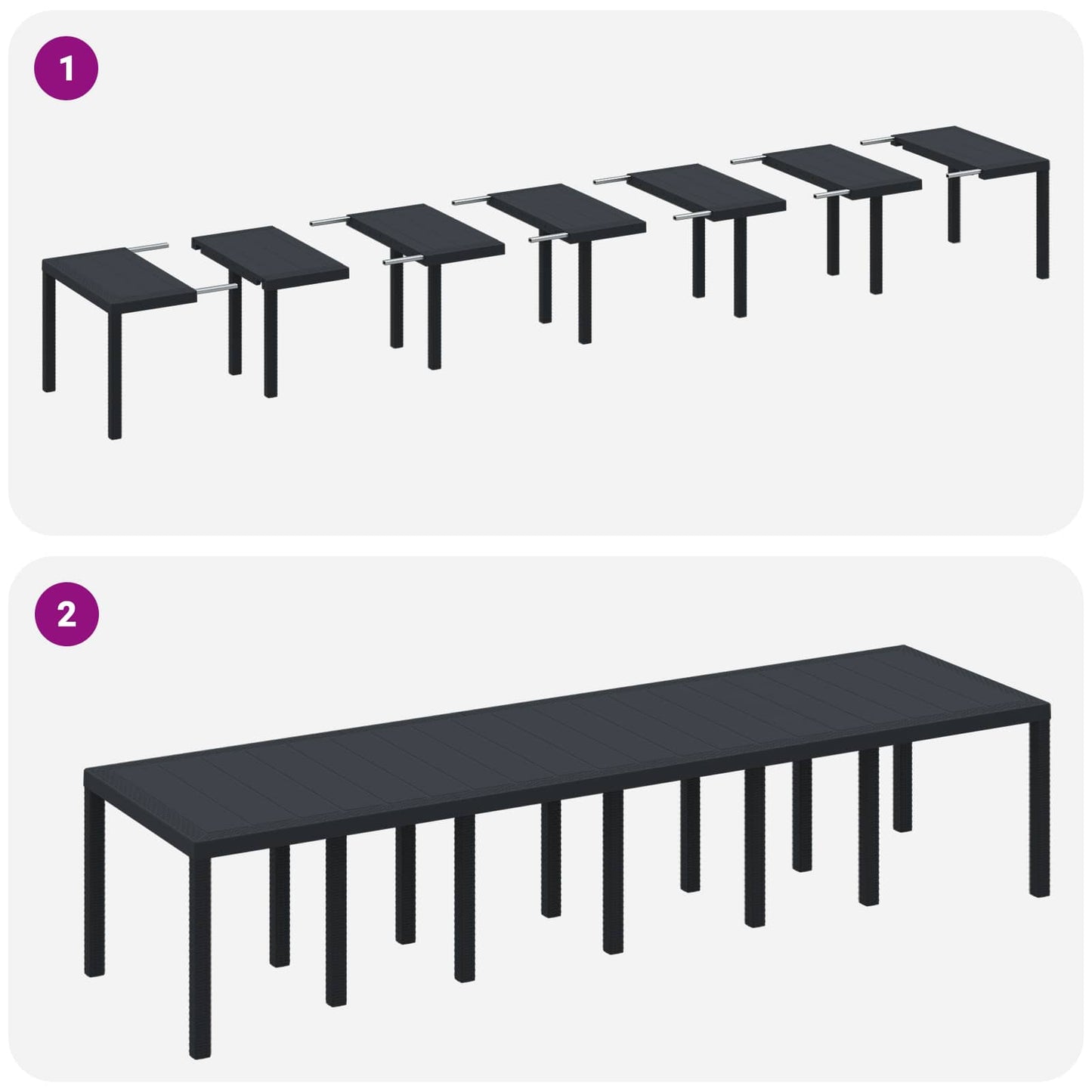 vidaXL Gartentisch Anthrazit 350 x 100 x 74 cm Poly-Rattan