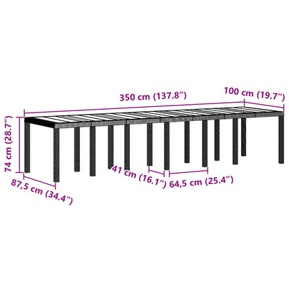 vidaXL Gartentisch Braun 350 x 100 x 74 cm Poly-Rattan
