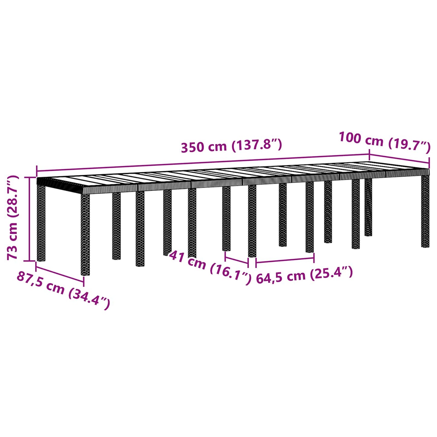 vidaXL Gartentisch Hellgrau 350 x 100 x 74 cm Poly-Rattan