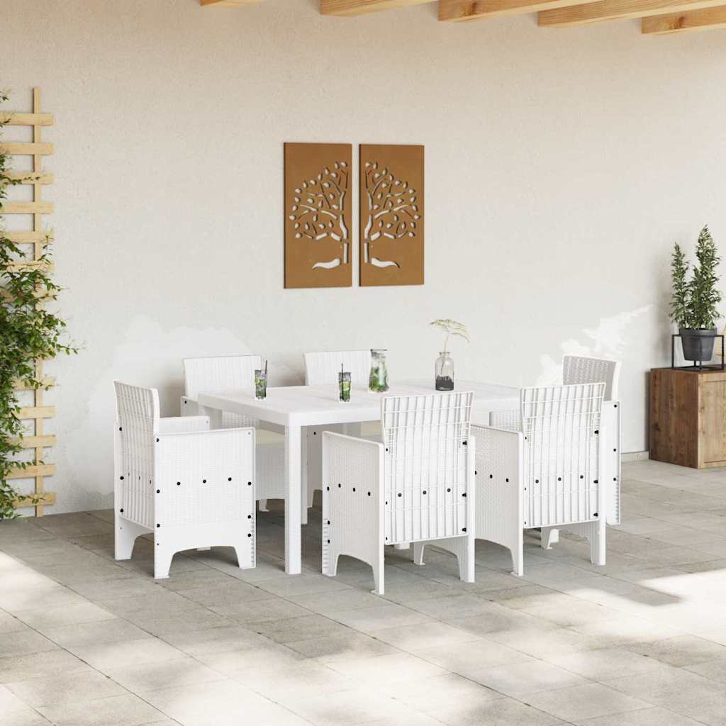 vidaXL Garten Essgruppe 7 pcs Weiß Polt Rattan