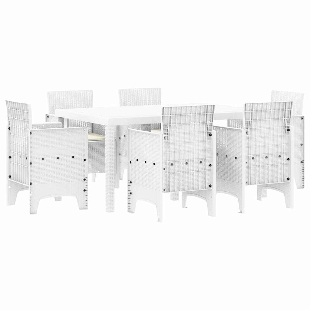 vidaXL Garten Essgruppe 7 pcs Weiß Polt Rattan