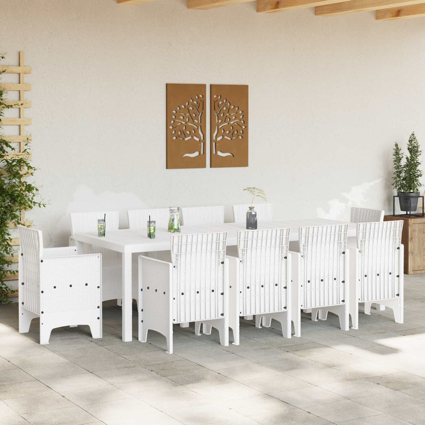 vidaXL Garten Essgruppe 11 pcs Weiß Polypropylen