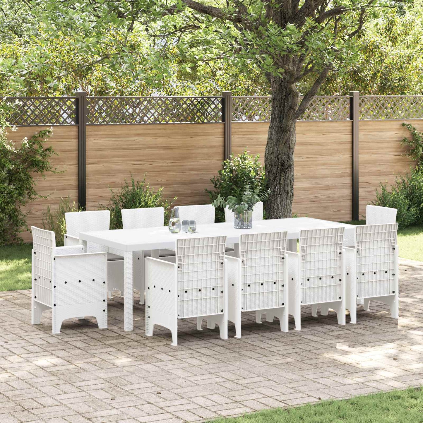 vidaXL Garten Essgruppe 11 pcs Weiß Polypropylen