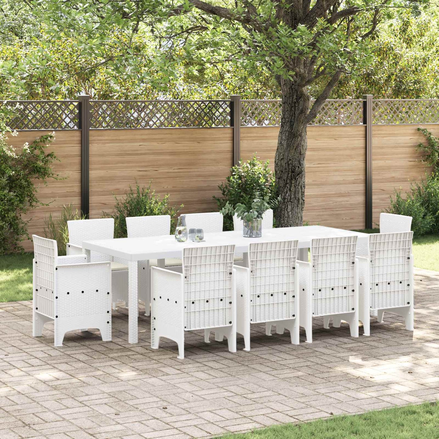 vidaXL Garten Essgruppe 11 pcs Weiß Polypropylen