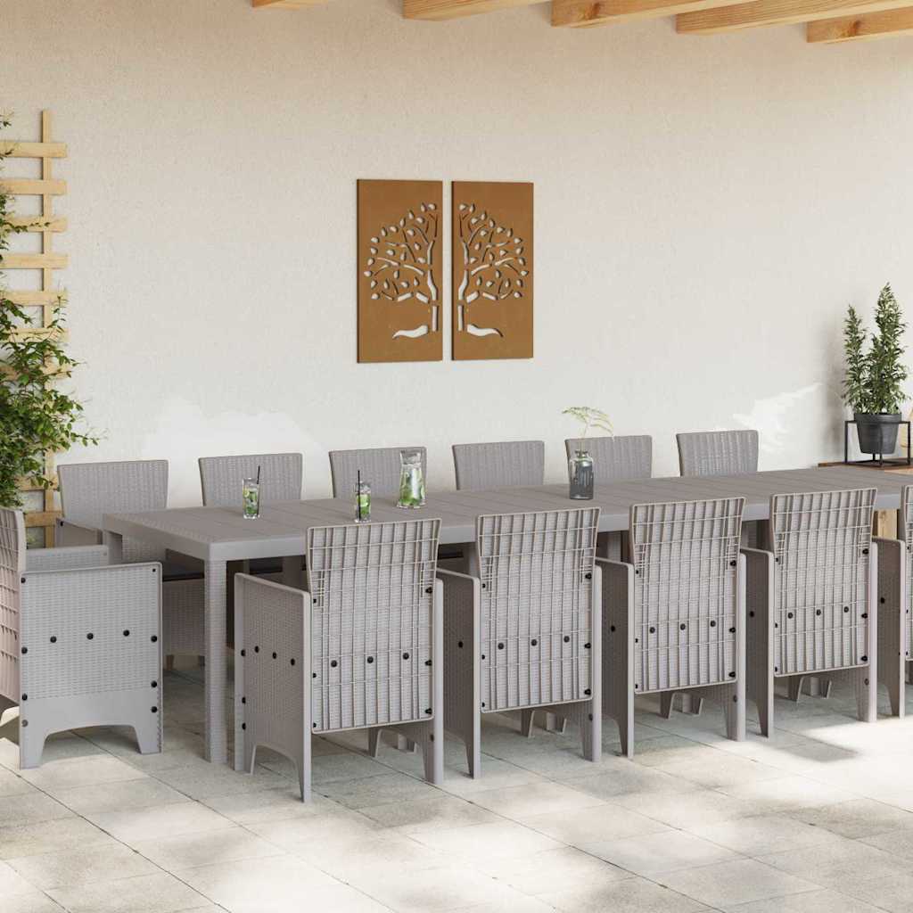 vidaXL Garten Essgruppe 15 pcs Hellgrau Polt Rattan