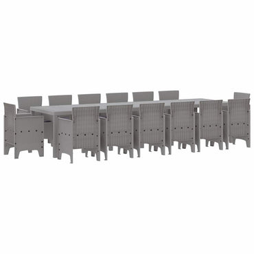 vidaXL Garten Essgruppe 15 pcs Hellgrau Polt Rattan