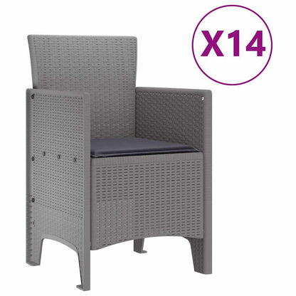 vidaXL Garten Essgruppe 15 pcs Hellgrau Polt Rattan