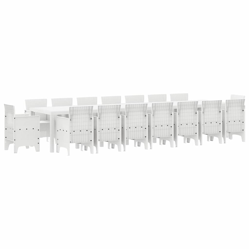 vidaXL Garten-Esszimmergarnitur mit Kissen mit Kissen 17 pcs Weiß PP