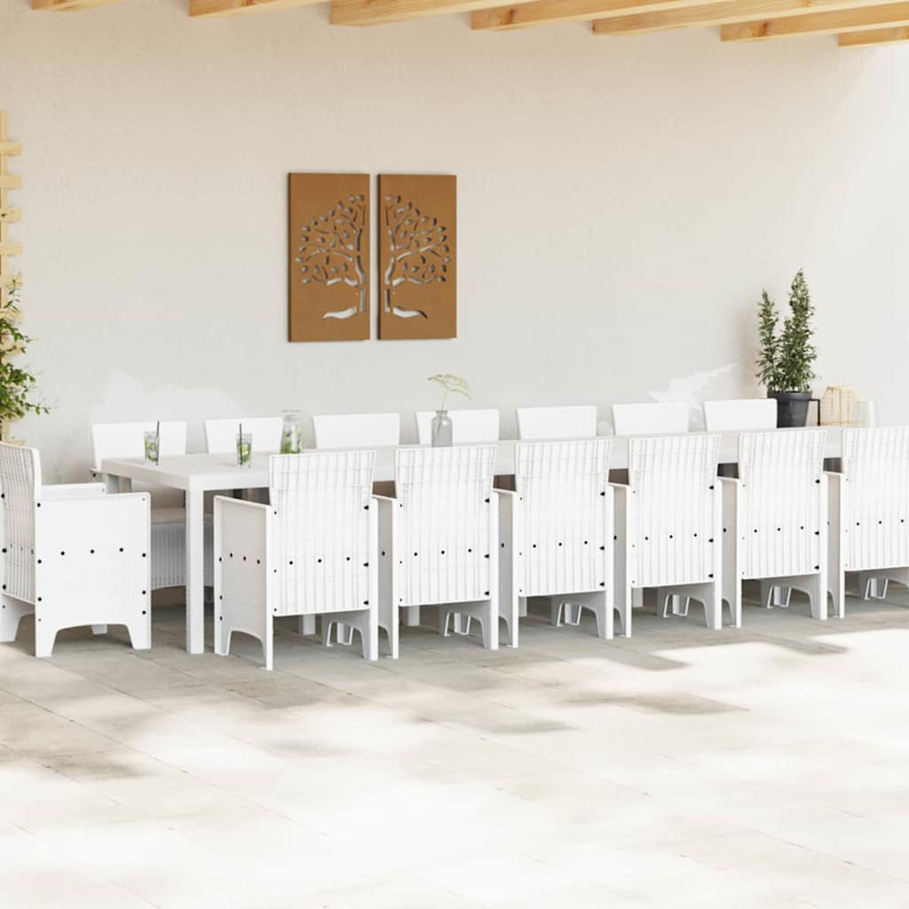vidaXL Garten-Esszimmergarnitur mit Kissen mit Kissen 17 pcs Weiß PP