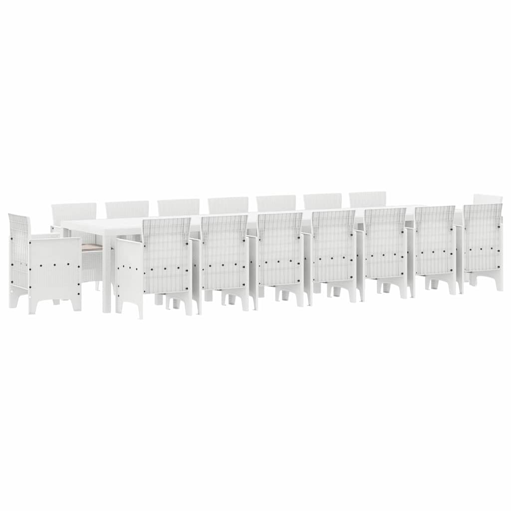 vidaXL Garten-Esszimmergarnitur mit Kissen mit Kissen 17 pcs Weiß PP