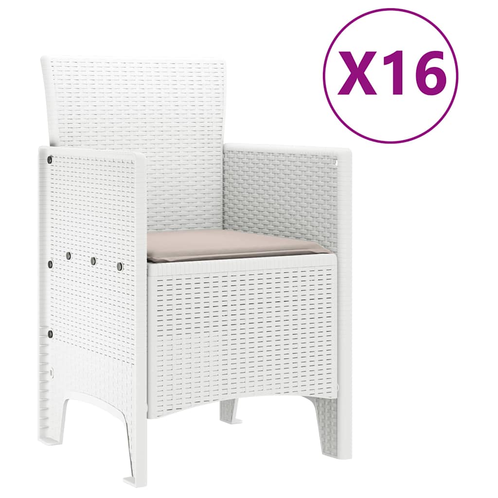 vidaXL Garten-Esszimmergarnitur mit Kissen mit Kissen 17 pcs Weiß PP