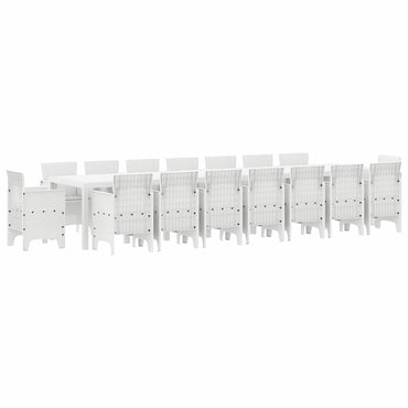 vidaXL Garten-Esszimmergarnitur mit Kissen mit Kissen 17 pcs Weiß PP